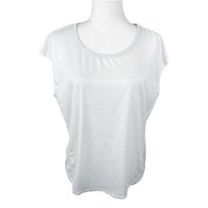 Shambhala Shirt Women Medium White Striped Cap Sleeve Relaxed Active Tee